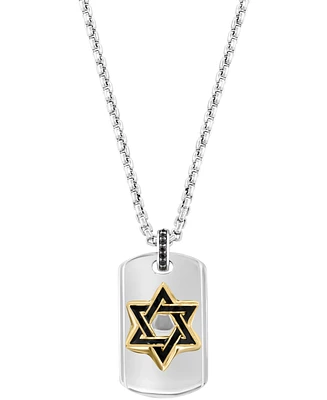 Effy Men's Black Spinel Star of David Dog Tag 22" Pendant Necklace (1/10 ct. t.w.) in Sterling Silver & Gold-Plate