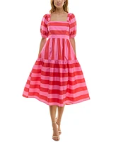 Crystal Doll Juniors' Striped Balloon-Sleeve Midi Dress