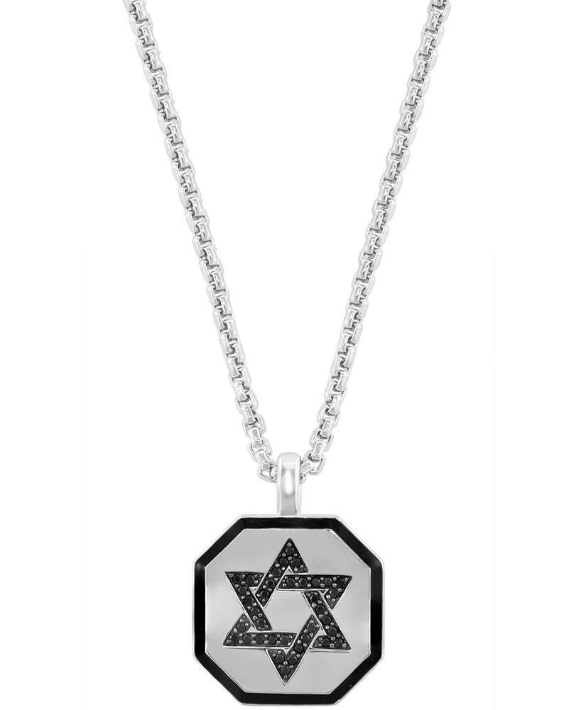 Effy Men's Black Spinel (1/6 ct. t.w.) & Black Enamel Star of David 22" Pendant Necklace in Sterling Silver