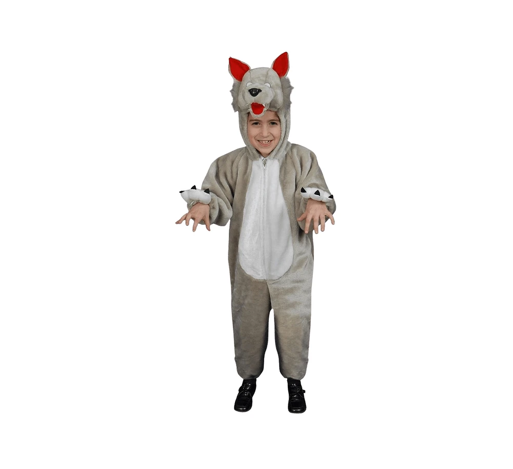 Dress Up America Grey Plush Wolf Jumpsuit Costume - Toddlers Boys & Girls