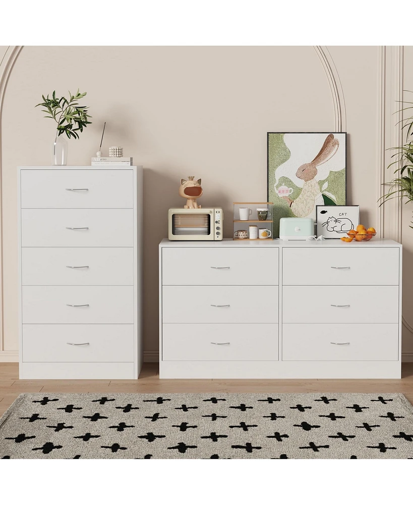 Sugift 5 Drawer Dresser White Modern Wood Chest of Drawers for Bedroom
