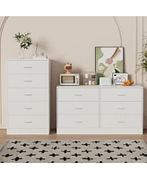 Sugift 5 Drawer Dresser White Modern Wood Chest of Drawers for Bedroom