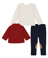 Tommy Hilfiger Baby Girl Long Sleeve Logo Tee, Berber Jacket Stretch Leggings, 3-Piece set