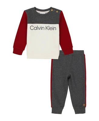 Calvin Klein Baby Boy Colorblock Fleece Sweatsuit, 2-Piece Set