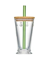 La Rochere Napoleon Bee Bubble Tea Glass with Wood Lid and Straw, 15 oz.