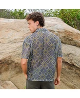 Campus Sutra Men's Lapis Blue & Yellow Ochre Geometric Block Oversized Shirt