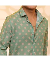 Campus Sutra Men's Grass Green Polka Dot Shirt