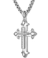 Esquire Men's Jewelry Diamond Fancy Cross 22" Pendant Necklace (1/5 ct. t.w.) in Sterling Silver, Created for Macy's