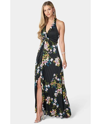 Bebe Women's Print Satin Pleat Maxi Dress