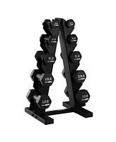 HolaHatha Neoprene Coated Dumbbell Free Hand Weight Set with Storage Rack, Black