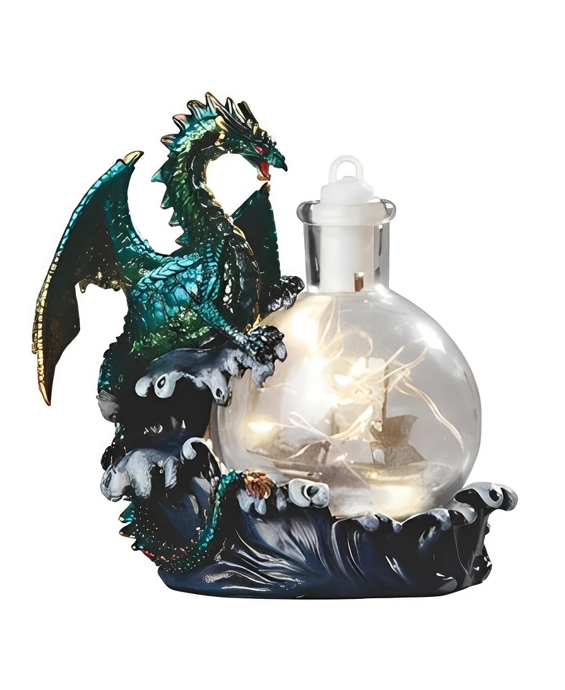 Fc Design 6"H Led Green Dragon with Ship-in-Bottle Figurine Decoration Home Decor Perfect Gift for House Warming, Holidays and Birthdays