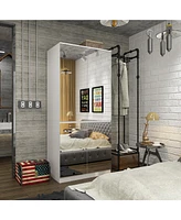 Famapy White High Gloss Mirrored Doors Wardrobe Armoires with Mirror Doors
