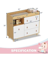 Homsee 4-Drawer Brown Kids Low Dresser Storage Organizer