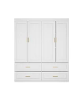 Famapy White Wooden 4-Door Super Large Bedroom Armoire Wardrobe with Hanging Bars