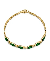 Bling Jewelry Oval Synthetic Green Emerald & Zircon Alternating Tennis Bracelet .925 Silver 7.25 inch