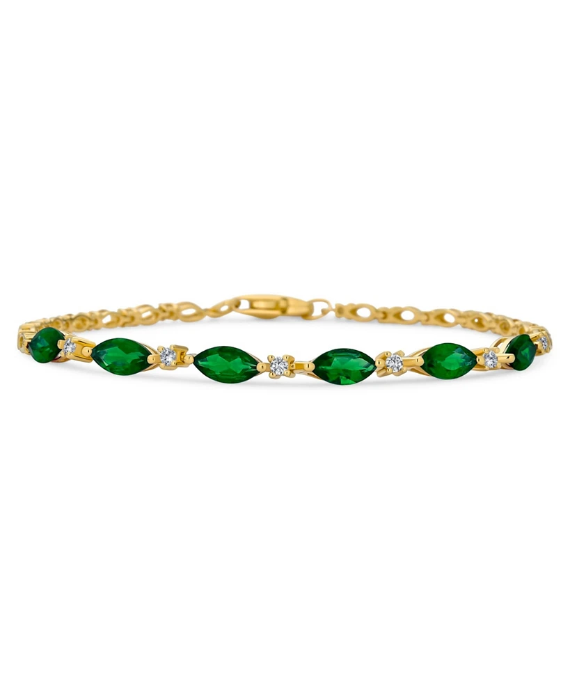 Bling Jewelry Oval Synthetic Green Emerald & Zircon Alternating Tennis Bracelet .925 Silver 7.25 inch