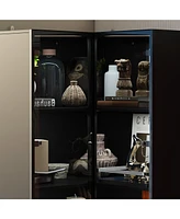 Famapy 2-Door Corner Wardrobe Armoires Bag Cabinet with Glass Doors