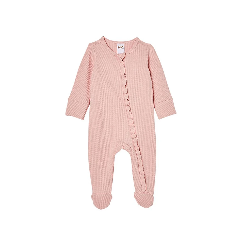 Cotton On Baby Boys Organic Pointelle Ruffle Zip All One