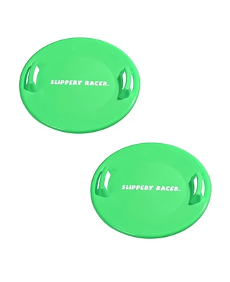 Slippery Racer Downhill Pro Adults & Kids Saucer Disc Snow Sled, Green (2 Pack)