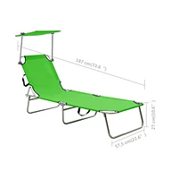 vidaXL Folding Sun Lounger with Canopy Green Aluminum