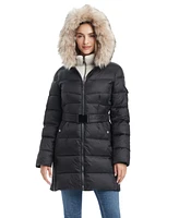 Vince Camuto Women's Single-Breasted Mid-Length Fitted Puffer Coat