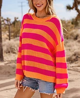 Cupshe Women's Orange & Pink Drop Shoulder Long Sleeve Cover-Up Top