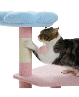 Slickblue Flower Cat Tree – 47.2'' Multi-Level Cat Tower with Sisal Scratching Posts, Pink Top Perch, Ramp, Fluffy Ball