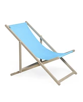 Beach Sling Patio Chair Set of 2 - Wooden Folding Outdoor Chairs with 3-Level Height Adjustment, Portable Reclining Beach Chair