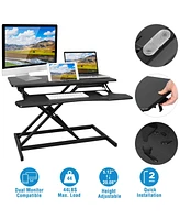 Height Adjustable Standing Desk – 31.3'' Wide Sit-to-Stand Converter, Tabletop Workstation for Laptops & Dual Monitors, Black