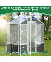 Slickblue Wooden Polycarbonate Walk-in Greenhouse Outdoor Garden Shed for Plants, Patio & Backyard