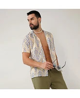 Men's Pale Yellow & Powder Blue Ethnic Shirt