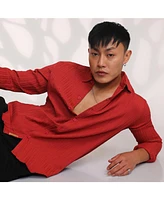 Campus Sutra Men's Cadmium Red Self-Design Striped Shirt
