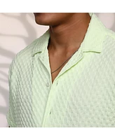 Campus Sutra Men's Lime Green Cubic-Textured Resort Shirt