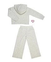 Paris Hilton Toddler Girls Hoodie Sweatshirt and Wide Leg Sweatpants Lounge Set with Hair Ties