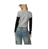 Edikted Women's Lucine Layered Long Sleeve T Shirt - Gray