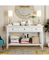 Slickblue Classic Retro Style Console Table with Three Top Drawers and Open Bottom Shelf, Easy Assembly