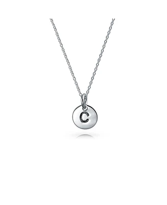 Bling Jewelry Tiny Minimalist Abc Round Disc Block Letter Alphabet A-z Initial Pendant Necklace For Women .925 Sterling Silver