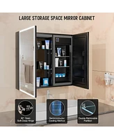 Lalahoo Lighted Medicine Cabinet with Mirror, Built-in Mini Fridge for Skincare, Adjustable Led Light Mirror, Bathroom Large Medicine Cabinet 2 Doors