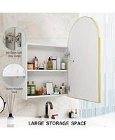 Lalahoo Lighted Medicine Cabinet with Mirror Arched Bathroom Medicine Cabinet Wall Mounted with Storage,Dimmer,Defogger White Led Medicine Cabinet 31.