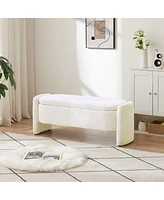 The Pop Home Oval Teddy Fabric Storage Ottoman,Storage Benches with Large Space-The Pop Home
