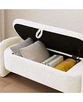 The Pop Home Oval Teddy Fabric Storage Ottoman,Storage Benches with Large Space-The Pop Home