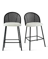 The Pop Home Set of 2 Armless Upholstered Boucle Counter Stools With Rattan Back-The