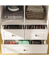 Famapy White Wood 2-Door Armoires with Hanging Rod,3-Drawers,Adjustable Shelves