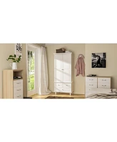 Famapy White Wood 2-Door Armoires with Hanging Rod,3-Drawers,Adjustable Shelves