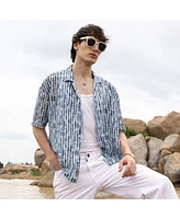 Campus Sutra Men's Navy Blue & Ivory White Ombre-Striped Oversized Shirt