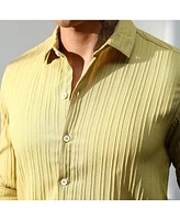 Men's Naples Yellow Self-Design Striped Shirt