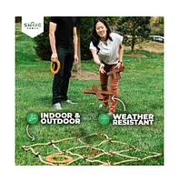 Swooc - Giant Wooden Tic Tac Toe Game (All Weather) | 3ft x 3ft | Big Wood X & O Pieces with Rope Game Board | Tic Tac Toe Board