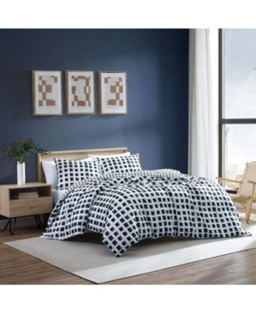 City Scene Urban Shibori Microfiber Blue 3 Piece Duvet Cover Set-King