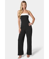 Bebe Women's Scuba Crepe Cuff Neck Strapless Jumpsuit