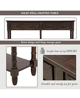 Slickblue Console Table Sofa Easy Assembly with Two Storage Drawers and Bottom Shelf for Living Room, Entryway